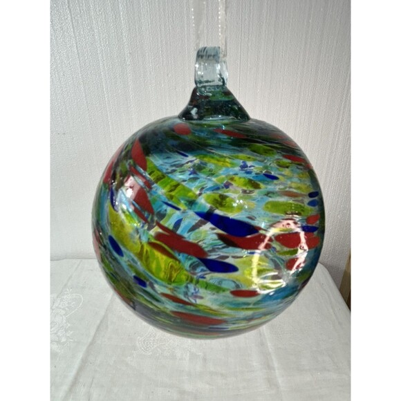 Hand Blown Art Glass Multicolor Swirl Ornament Hanging Ball 4" Wide - Picture 1 of 2